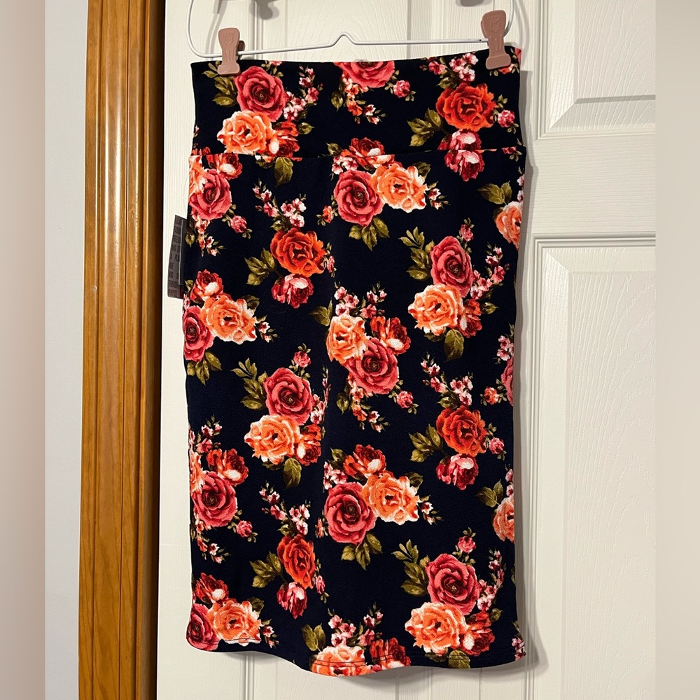 LuLaRoe Cassie Skirt with Pink and Orange Floral Pattern